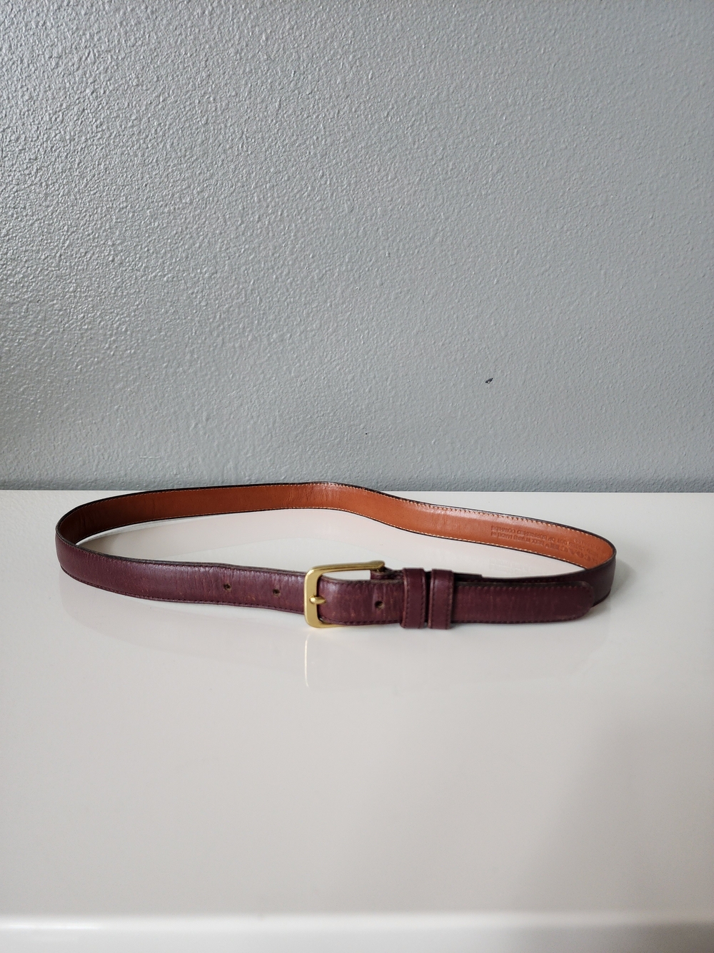 The Baggie Burgundy Leather Belt Size 30 / 75 cm Made in England Gold Buckle
